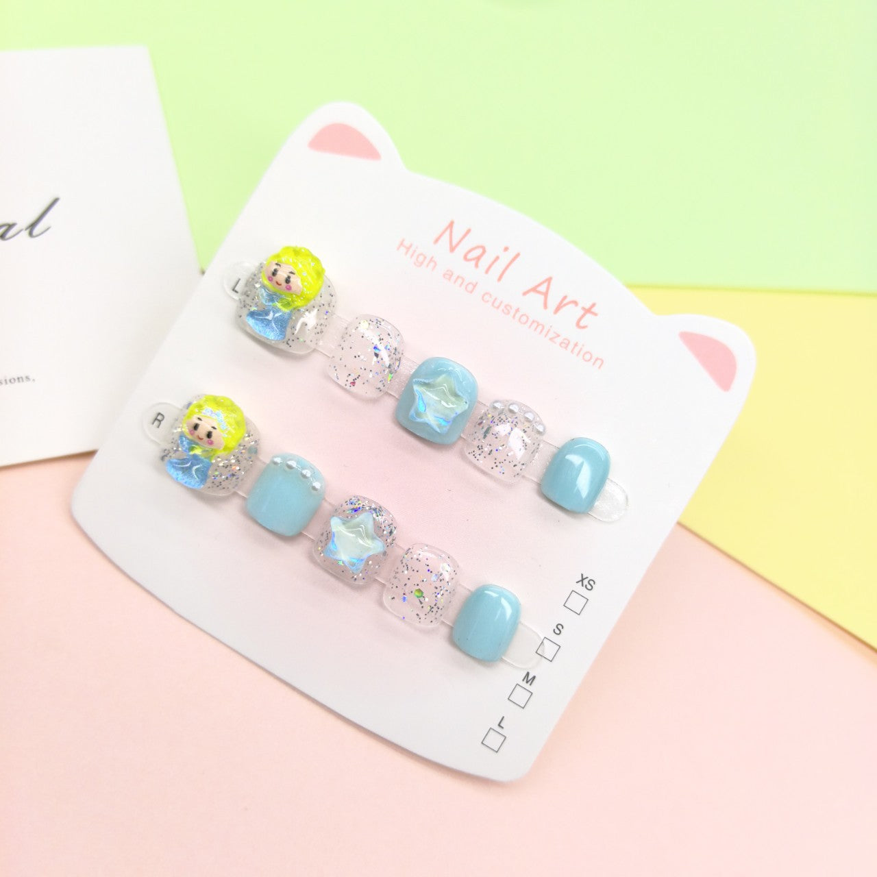 Princess Elsa Blue Cute Kids Press On Nails Set