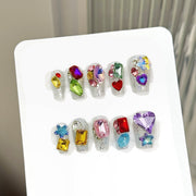 365nails: "Candy Gem" – Multi-Color Diamond & Glitter Handmade Short Square Nails