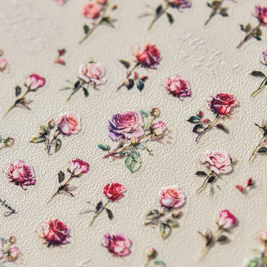 Vintage Rose Nail Stickers – 5D Embossed Romantic Floral Set