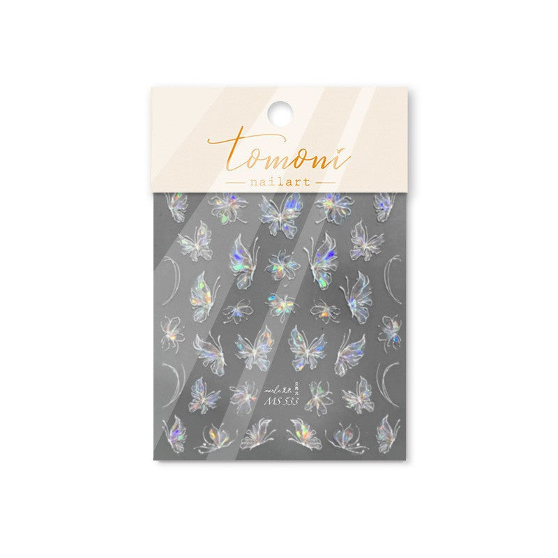 Holographic Shell Light Butterfly Nail Stickers – 3D Embossed Iridescent Set