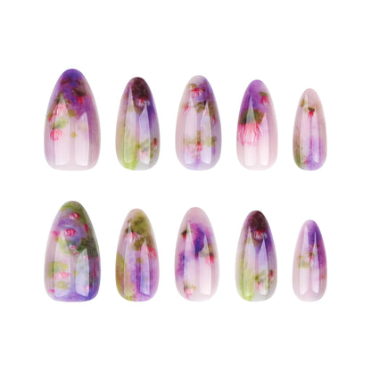 Summer new products wear nail lotus smudge nail art short almond fake nails fake nails finished product｜365nails