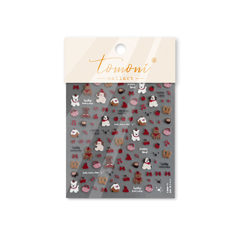 Puppy Café Collection: "Cute Puppy & Dessert" – 3D Embossed Nail Sticker