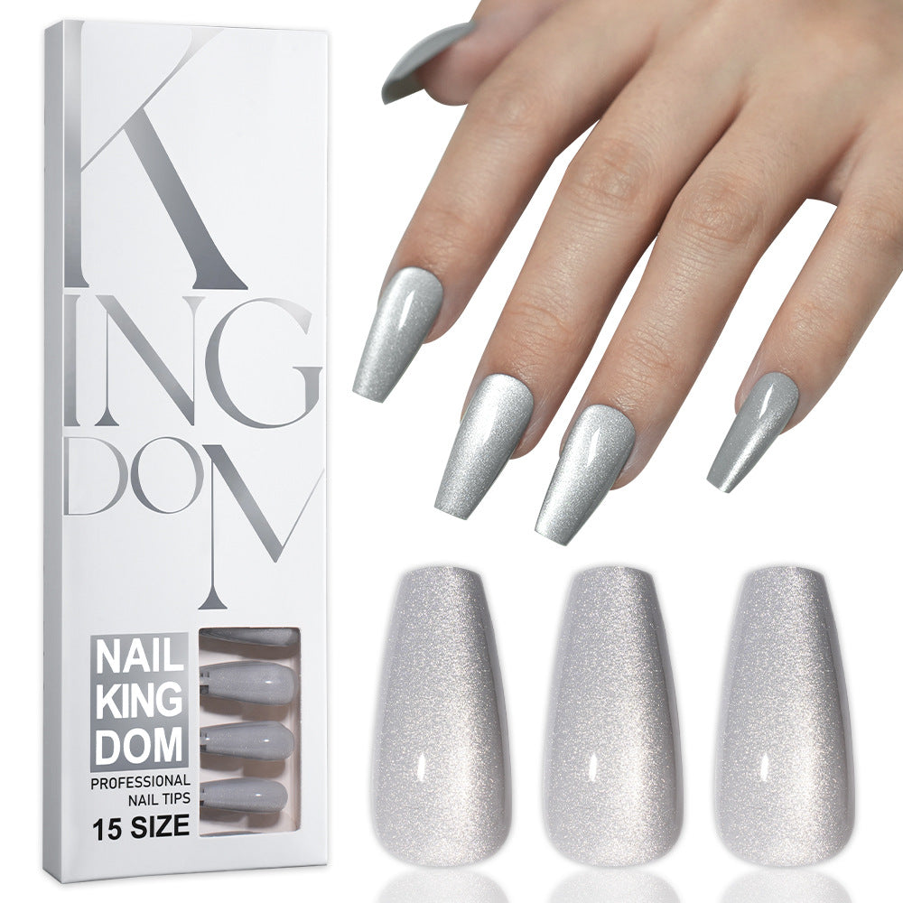 Cat eye press on nails, flash Spice Girl patch manicure removable trapezoidal nail 120 pieces boxed fake nails