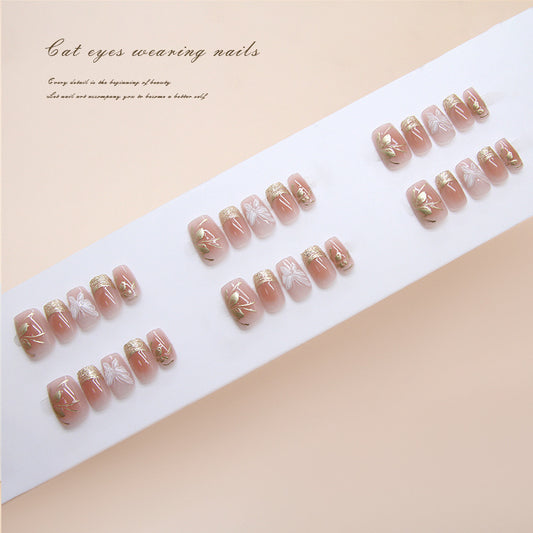 Nail Tips  prefabricated nail short three-dimensional metal French ice-through fine flash butterfly white versatile detachable wearable nail points｜365nails