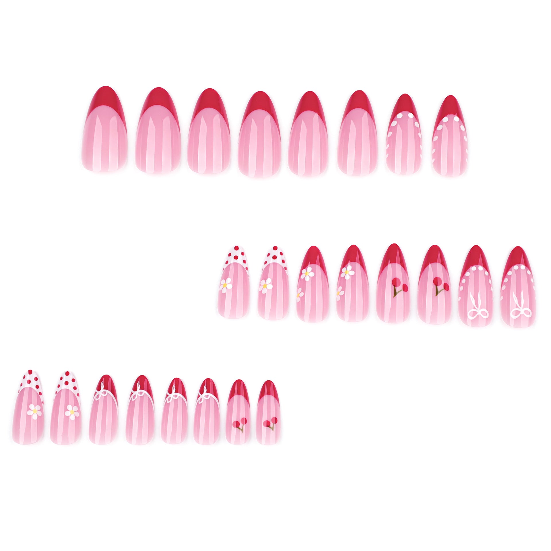 Uñas francesas cortas en almendra, rojas y muy atractivas, venta al por mayor | 365nails