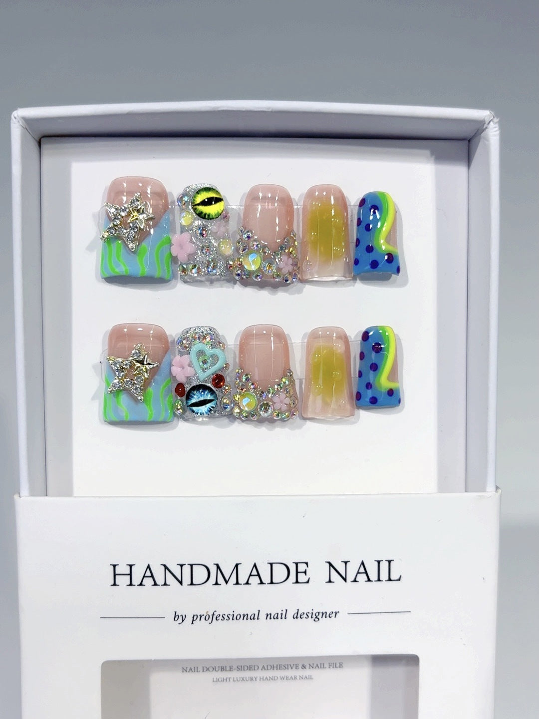 Y2K Ocean Dream: "Neon Tide" – Almond Press-On Nails