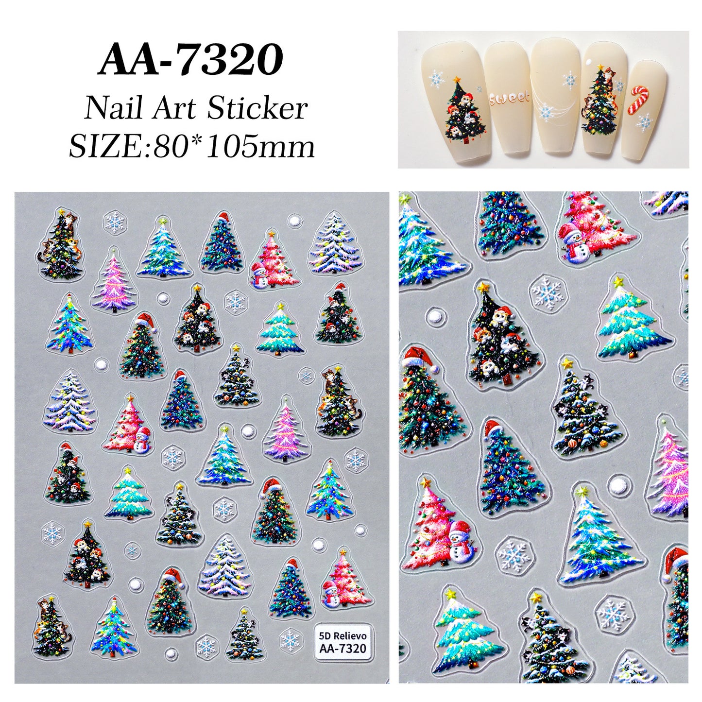 Original Christmas snowman manicure sticker 5D relief three-dimensional colored Christmas tree DIY nail sticker jewelry AA