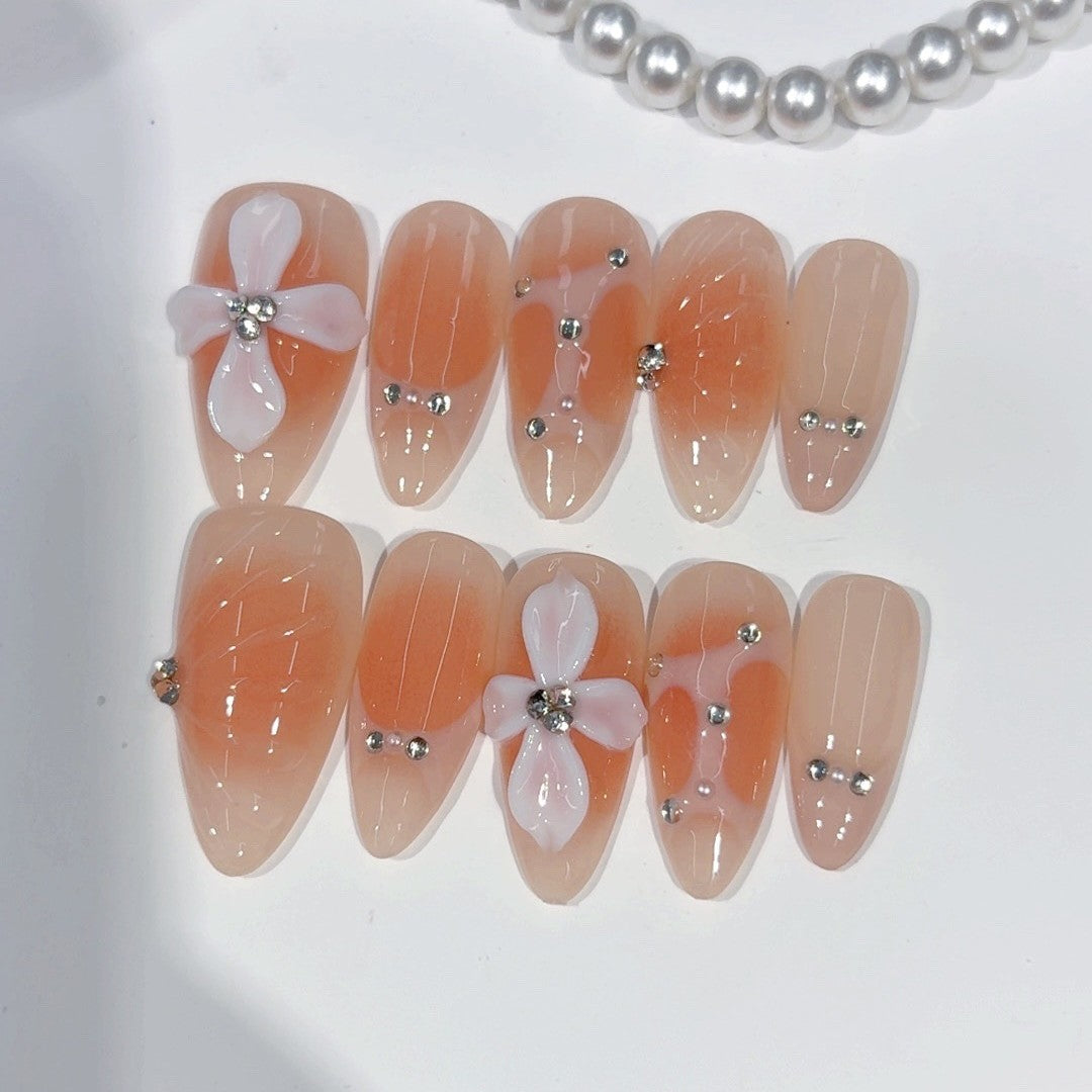 Y2K Punk Floral Series: "Peach Blossom Punk" – Almond Handmade Press-on Nails