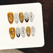 365nails: "Gilded Pharaoh" – 3D Skull & Cat Eye Handmade Coffin Nails