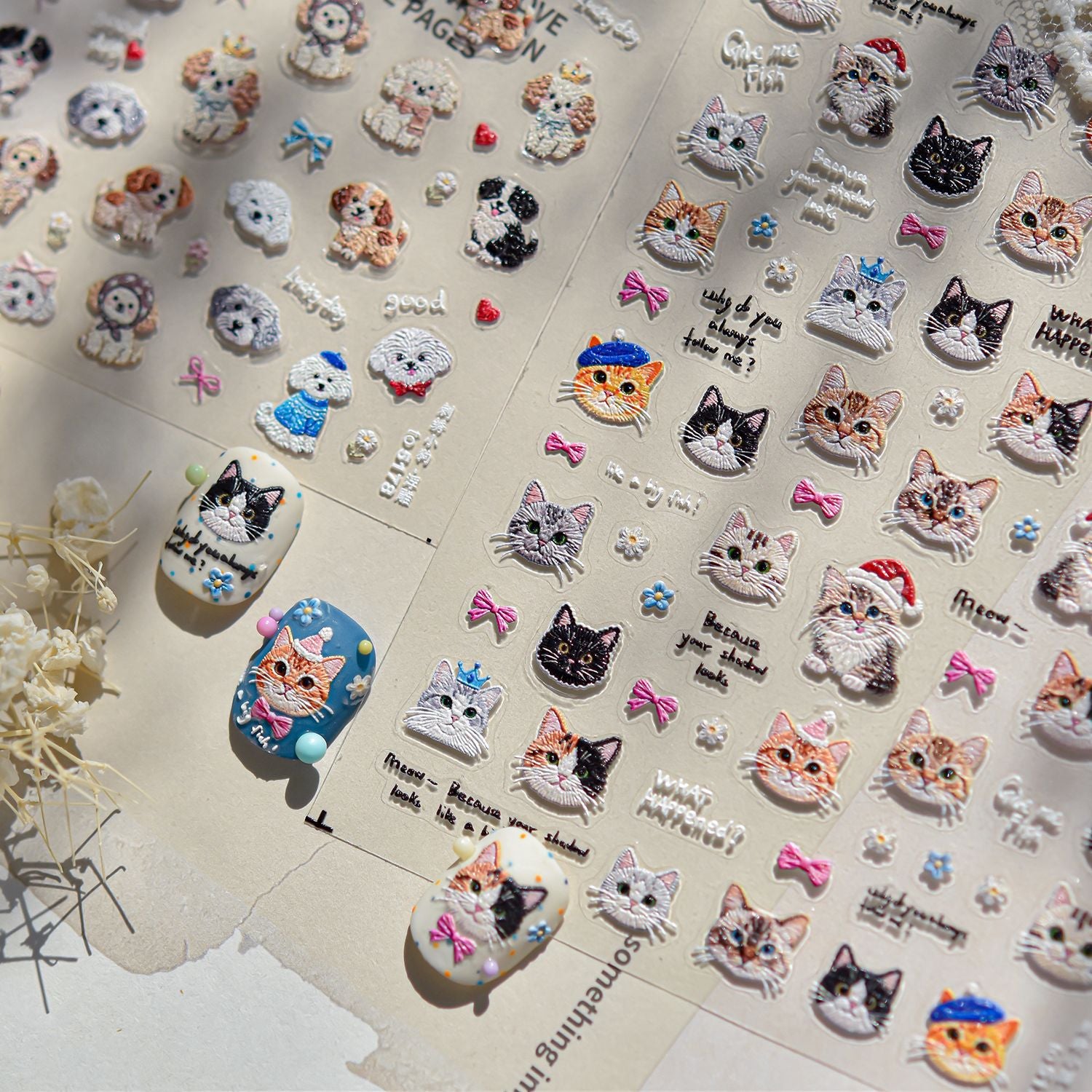 Cute Cat Emboss – Pet Lover Nail Art Stickers