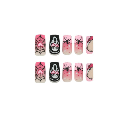 Nail piece Wear nail Halloween nail art pink gradual change love pumpkin spider web skeleton press on nails｜365nails