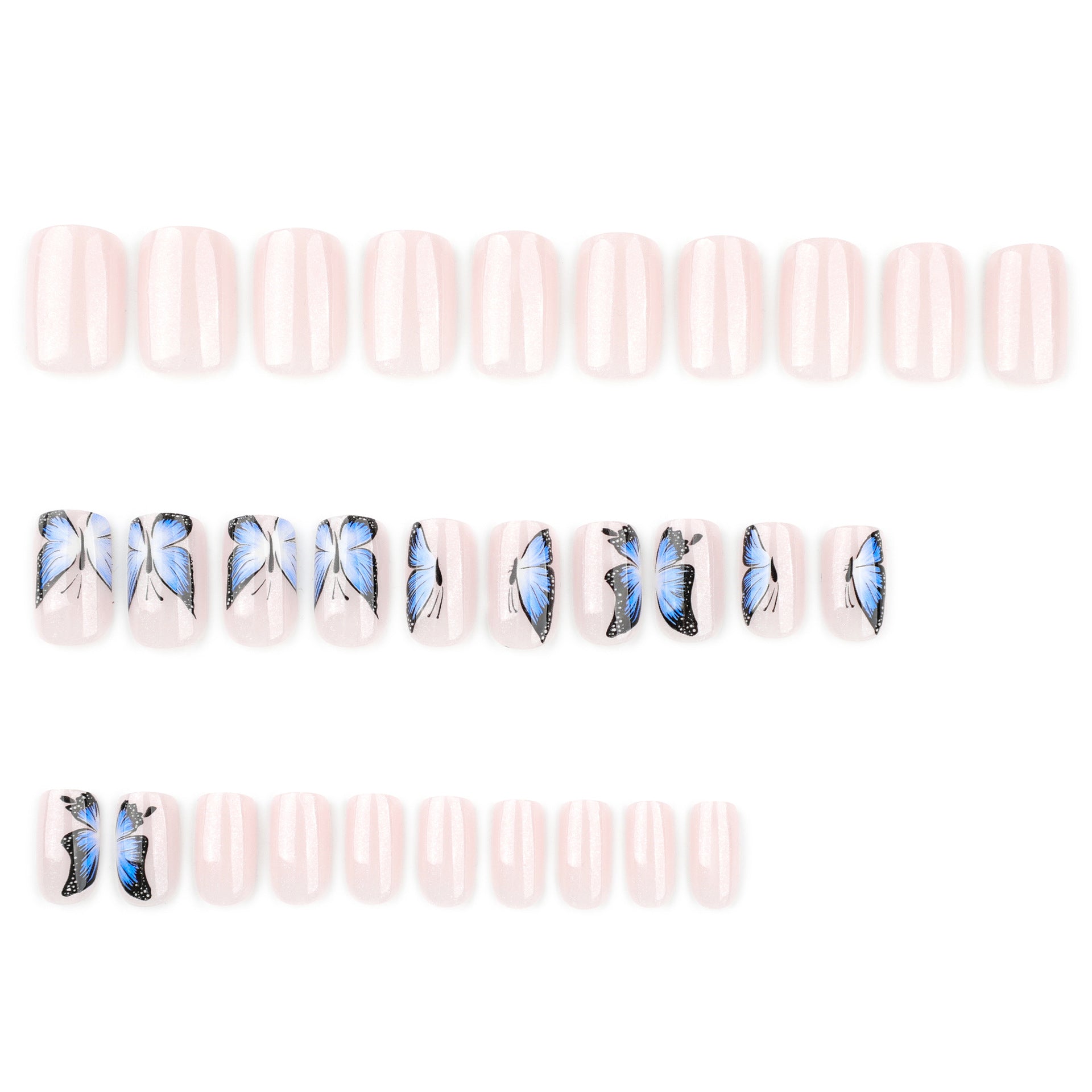 Unhas postiças de borboleta, unhas postiças médias e longas, unhas quadradas de pressão mais vendidas｜365nails