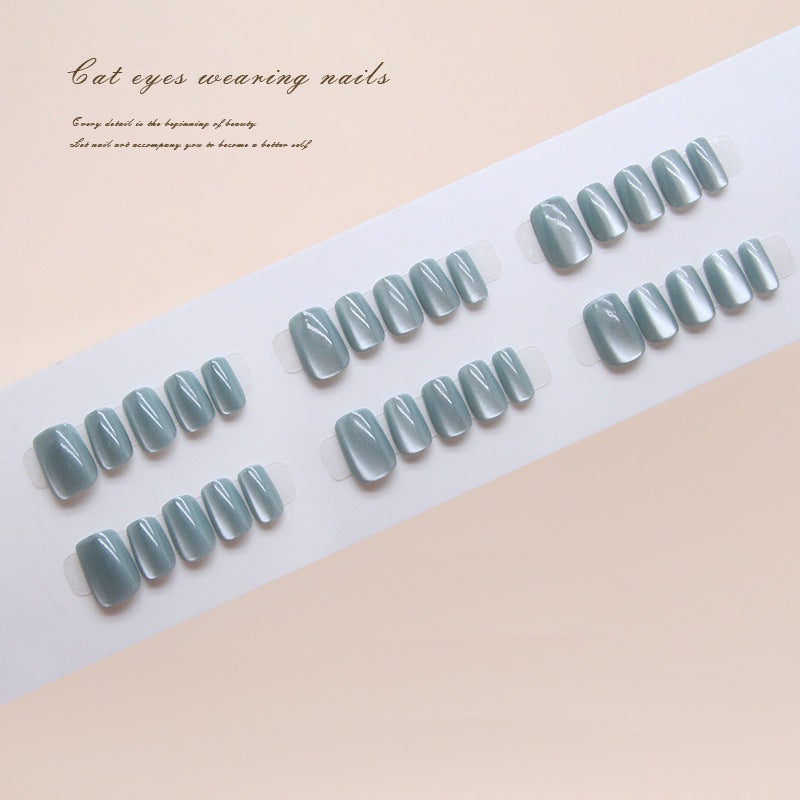 Nail Tips  prefabricated nail, simple jadeite green cat eye, solid color, gentle temperament, sweet and versatile,  ins wind code｜365nails