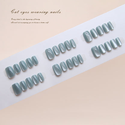 Nail Tips  prefabricated nail, simple jadeite green cat eye, solid color, gentle temperament, sweet and versatile,  ins wind code｜365nails