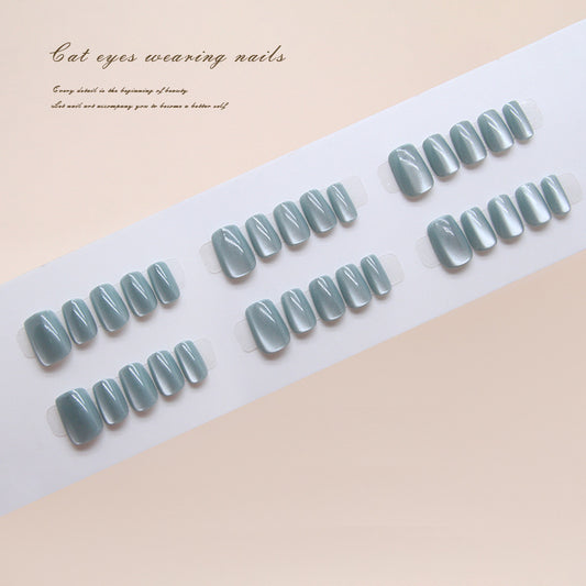 Nail Tips  prefabricated nail, simple jadeite green cat eye, solid color, gentle temperament, sweet and versatile,  ins wind code｜365nails