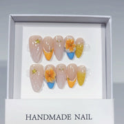 Summer Citrus: "Orange Bloom" – Medium Almond Handmade Press On Nails