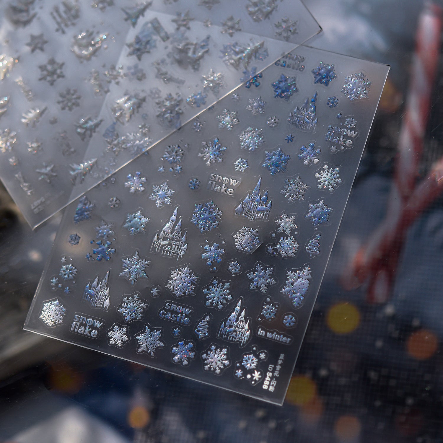 Winter Castle Collection: "Snowflake & Ice Castle" – 3D Embossed Nail Sticker
