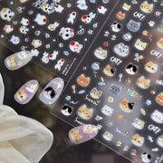 Cute Critter Dot Collection: "Playful Buddies" – 3D Embossed Nail Sticker