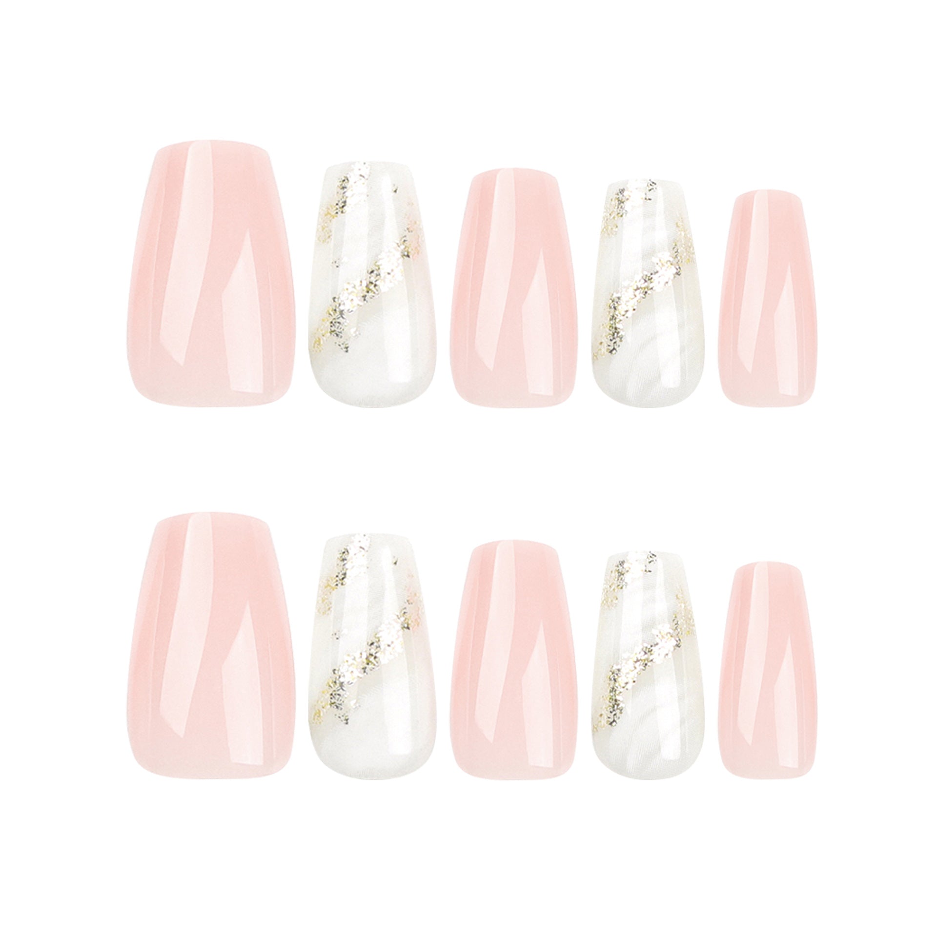 Uñas postizas de color rosa sólido con purpurina dorada difuminada blanca, diseño de bailarina removible | 365nails