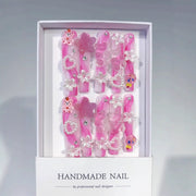 Unhas Postiças Rosa Urso de Gelatina Floral Fofo de Destaque