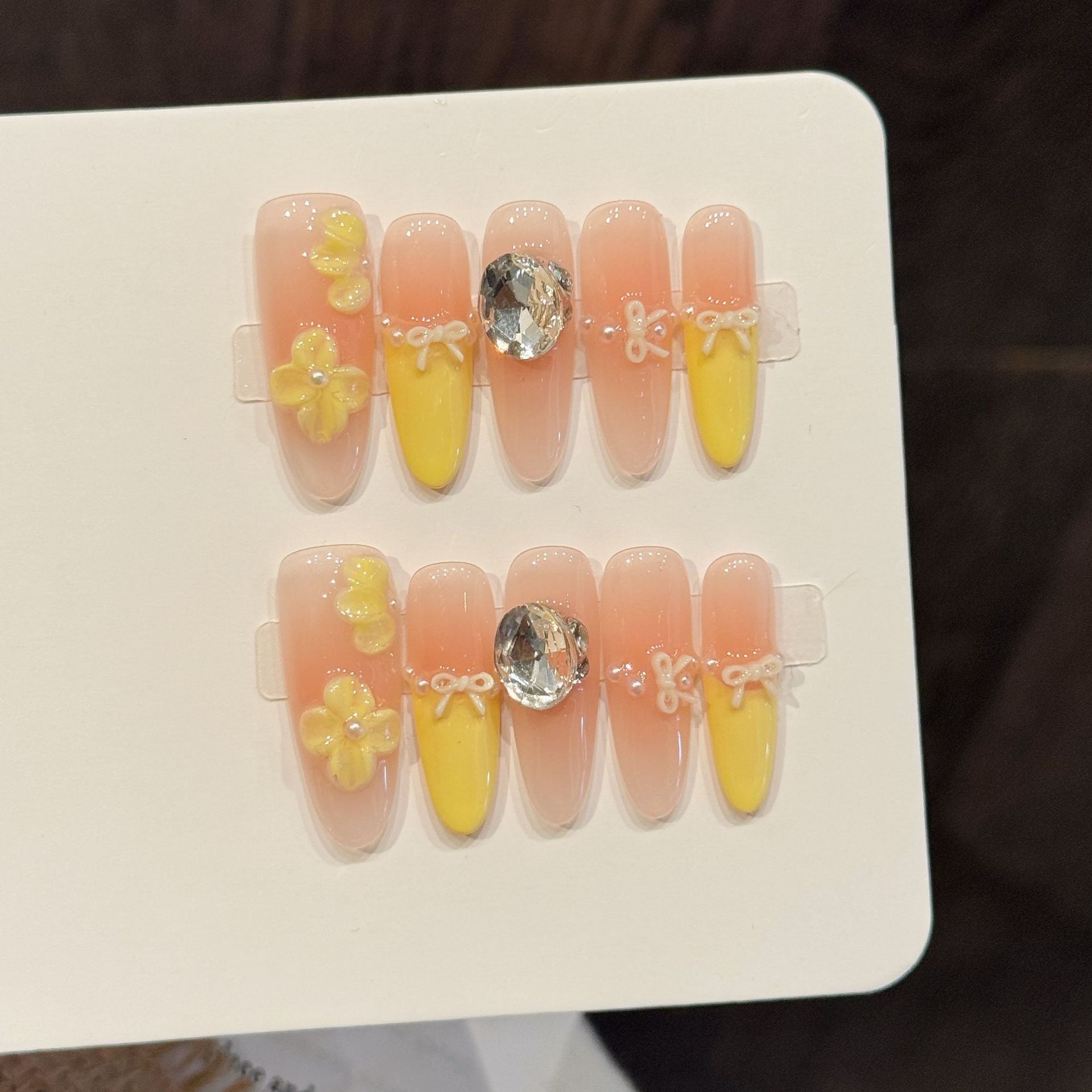 365nails: "Butterfly Sunlight" – Hand-Painted Floral French Tip Handmade Almond Nails