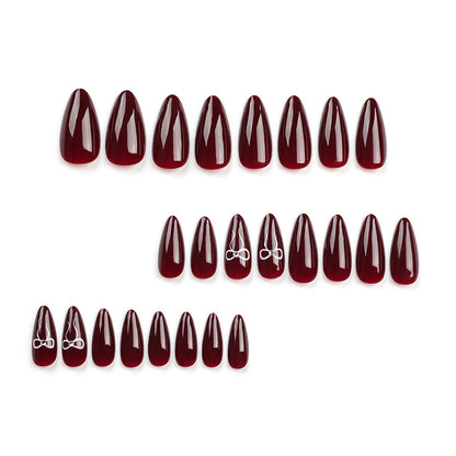 Burgundy solid color simple ins nail art piece Valentine's Day bow point diamond  almond  wholesale｜365nails