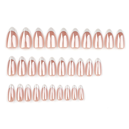 Simple French white  short almond high-end nail art coating  repeatable  wholesale｜365nails