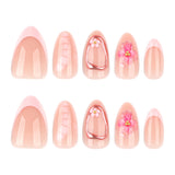 Manicure curta amêndoa francesa flor 3D rosa ｜365nails