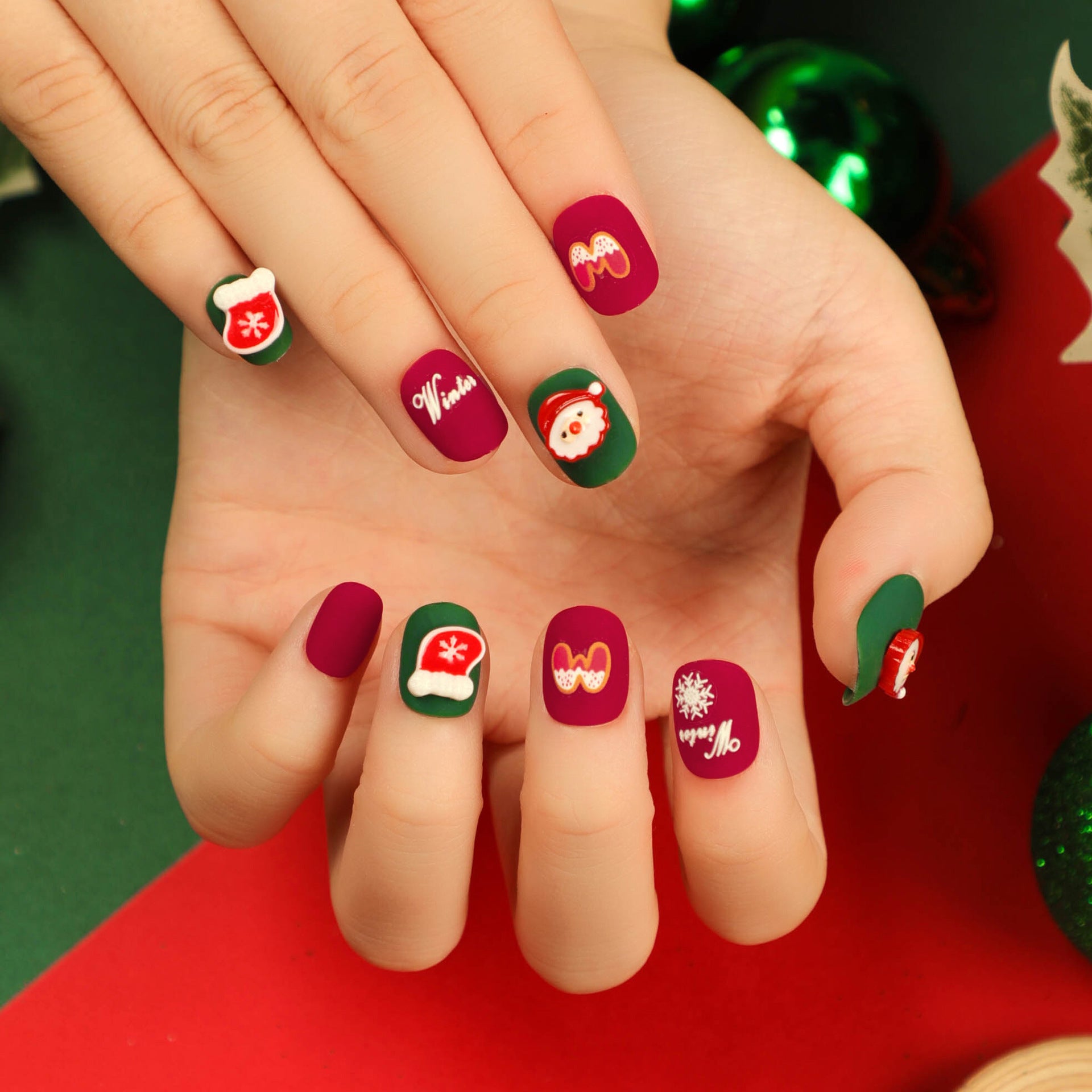 Unhas postiças, unhas postiças, decoração de Natal, coleção finalizada, adesivo de unha, vendas de fábrica｜365nails