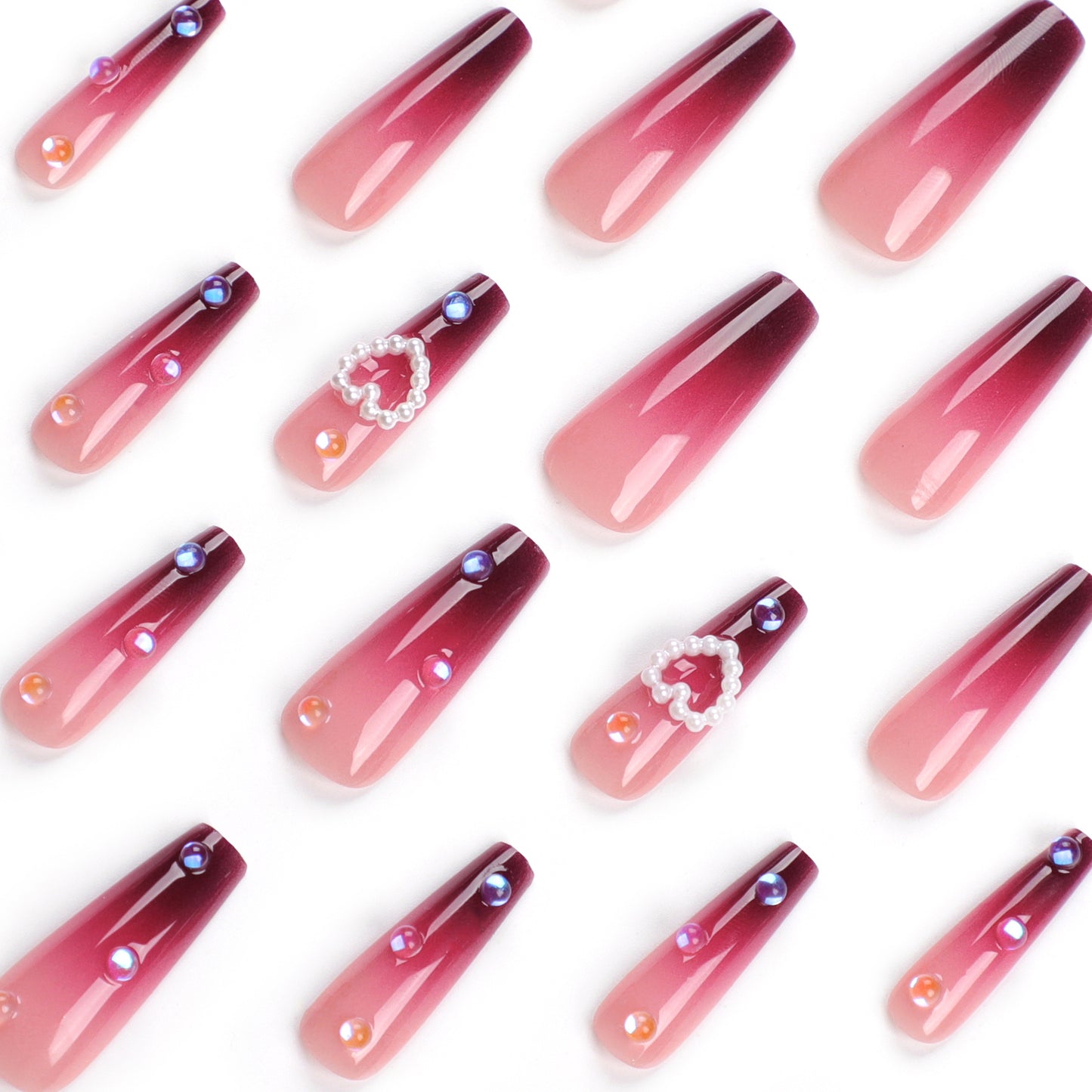 long style gradual change manicure wear nail piece burgundy gradual change fake nail wear nail sticker wholesale｜365nails
