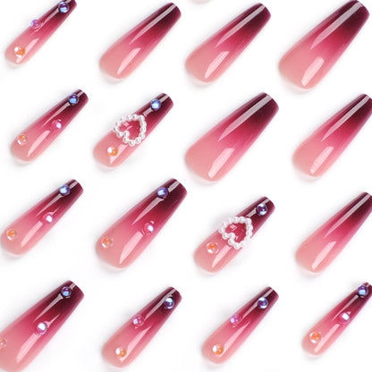 long style gradual change manicure wear nail piece burgundy gradual change fake nail wear nail sticker wholesale｜365nails