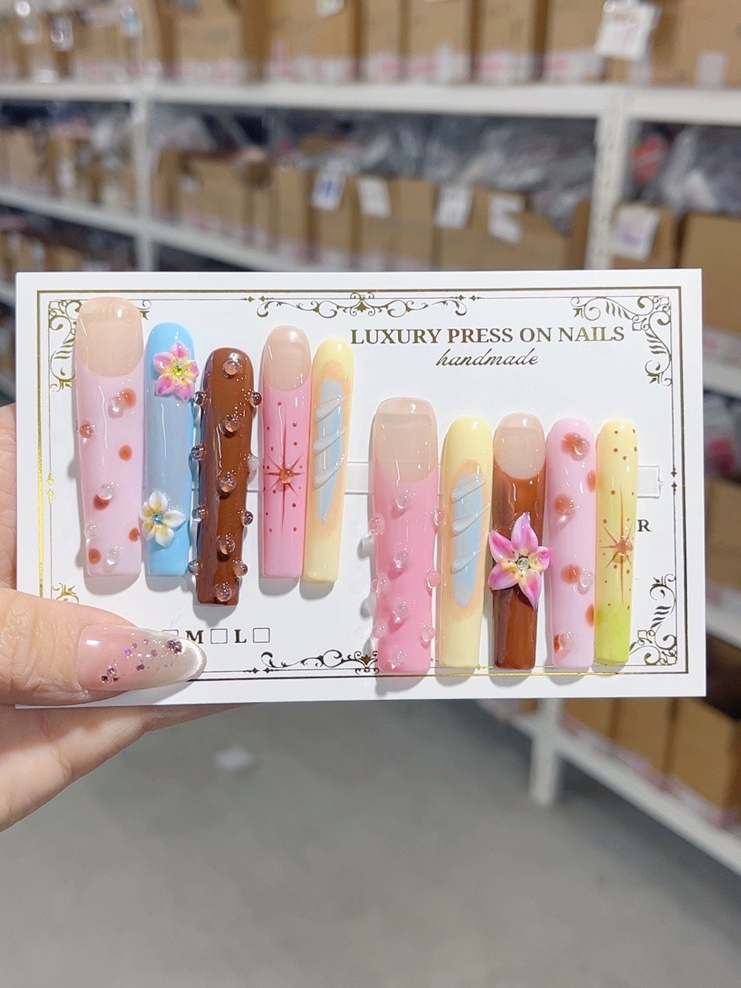 Sweet Amber Floral Gradient Crystal Art Press On Nail Set