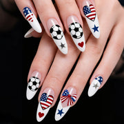 World Cup USA Stars & Stripes Heart Football Stiletto Press-On Nails (Long Stiletto/24pcs/Unique)