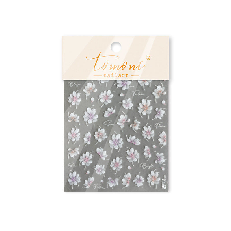 White Lily Flower: "Ethereal Bloom" – 5D Embossed Nail Sticker