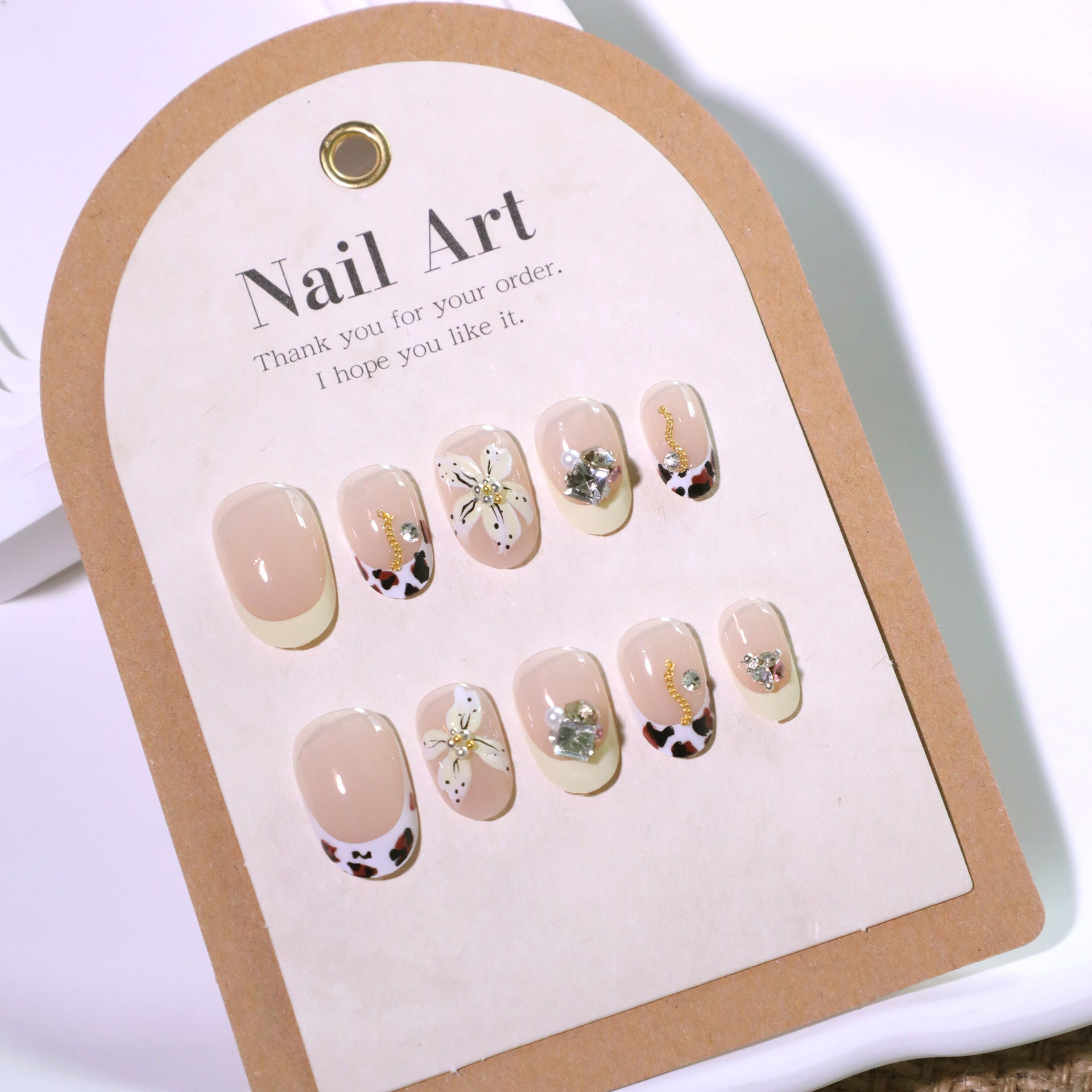3D flower short almond press-on nails