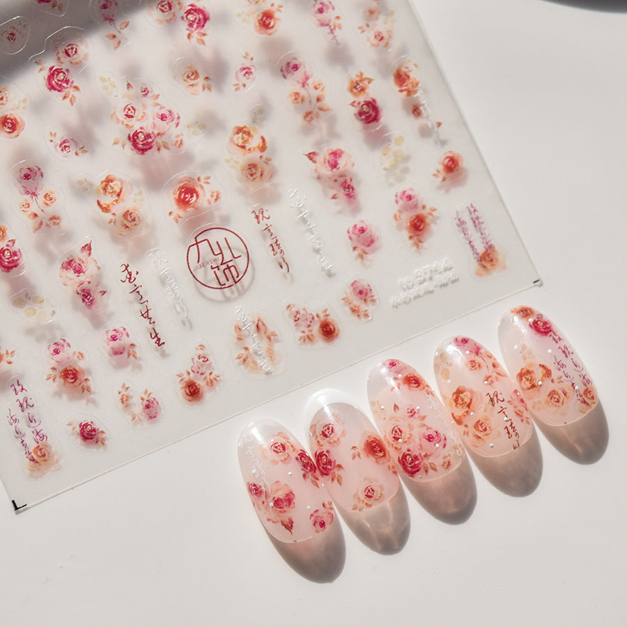 365nails 수채화 장미 & 캘리그라피 네일 아트 스티커