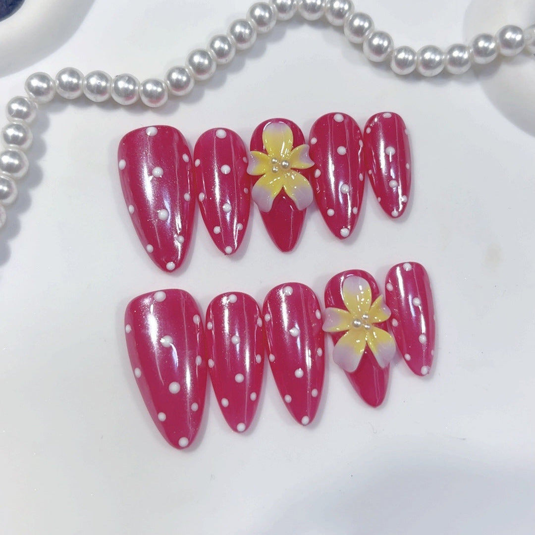 Pink Blossom: "Polka Dot & Floral" – Almond Press-On Nails