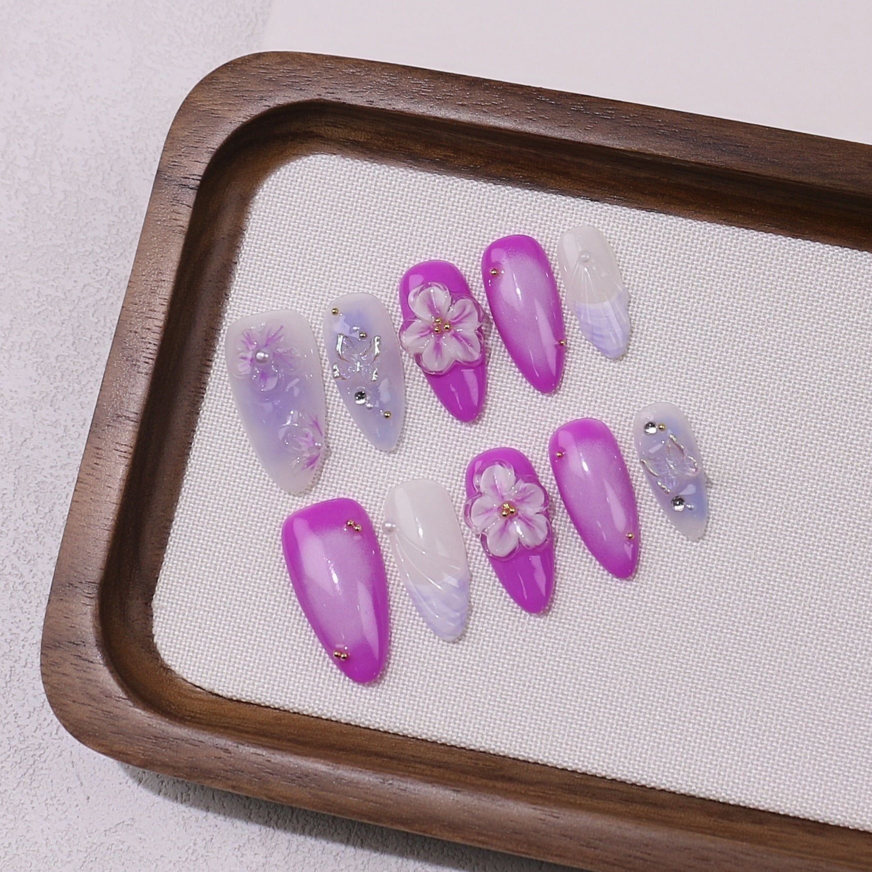 365nails-Amethyst Dream: "Névoa Púrpura" – Unhas Postiças Longas Amendoadas Feitas à Mão
