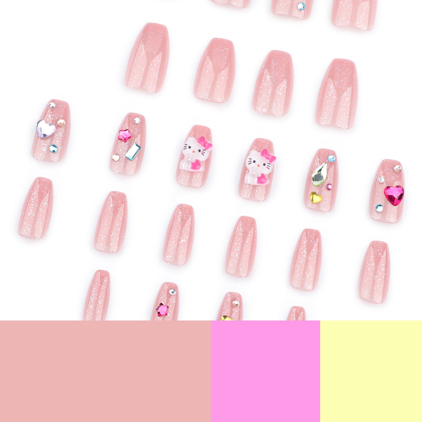 pure desire wind manicure nail piece Japanese sweet sparkling diamond gem  short ballet fake nail｜365nails
