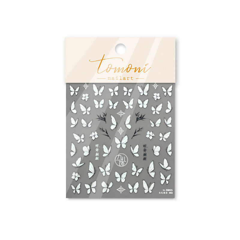 365nails 미니멀 화이트 나비 우아한 네일 스티커