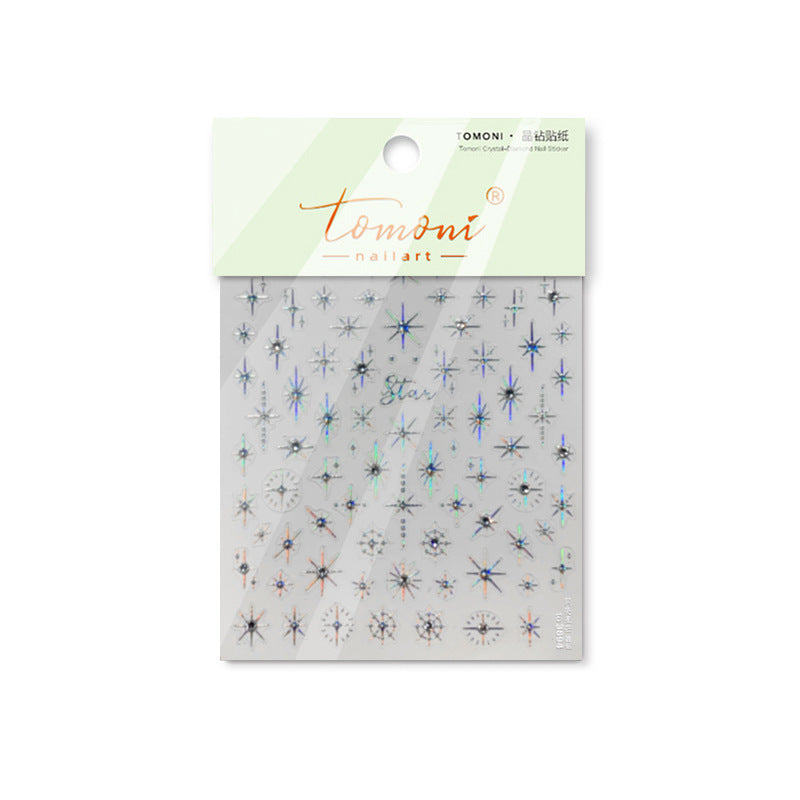 Holographic Starburst Nail Stickers – 3D Rhinestone Celestial Set