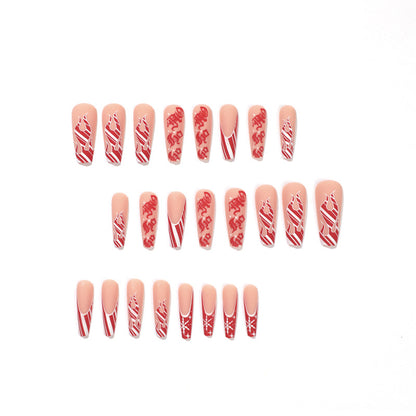 Wearable manicure Flame Snowflake Christmas Wearable manicure Long nail sticker Removable nail piece Wholesale｜365nails