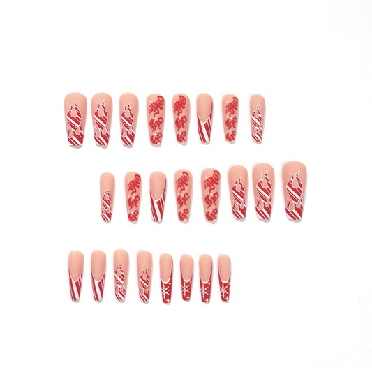 Wearable manicure Flame Snowflake Christmas Wearable manicure Long nail sticker Removable nail piece Wholesale｜365nails