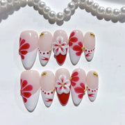 Sakura Whisper: "Crimson Cherry Blossom" – Unhas Postiças Amêndoa
