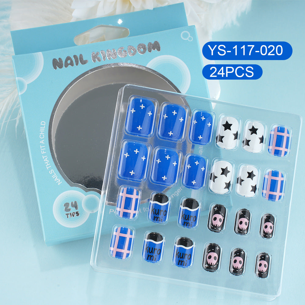 Children press on nails, cartoon 24-piece boxed finished product, sweet and cute children's removable fake nail patch manicure