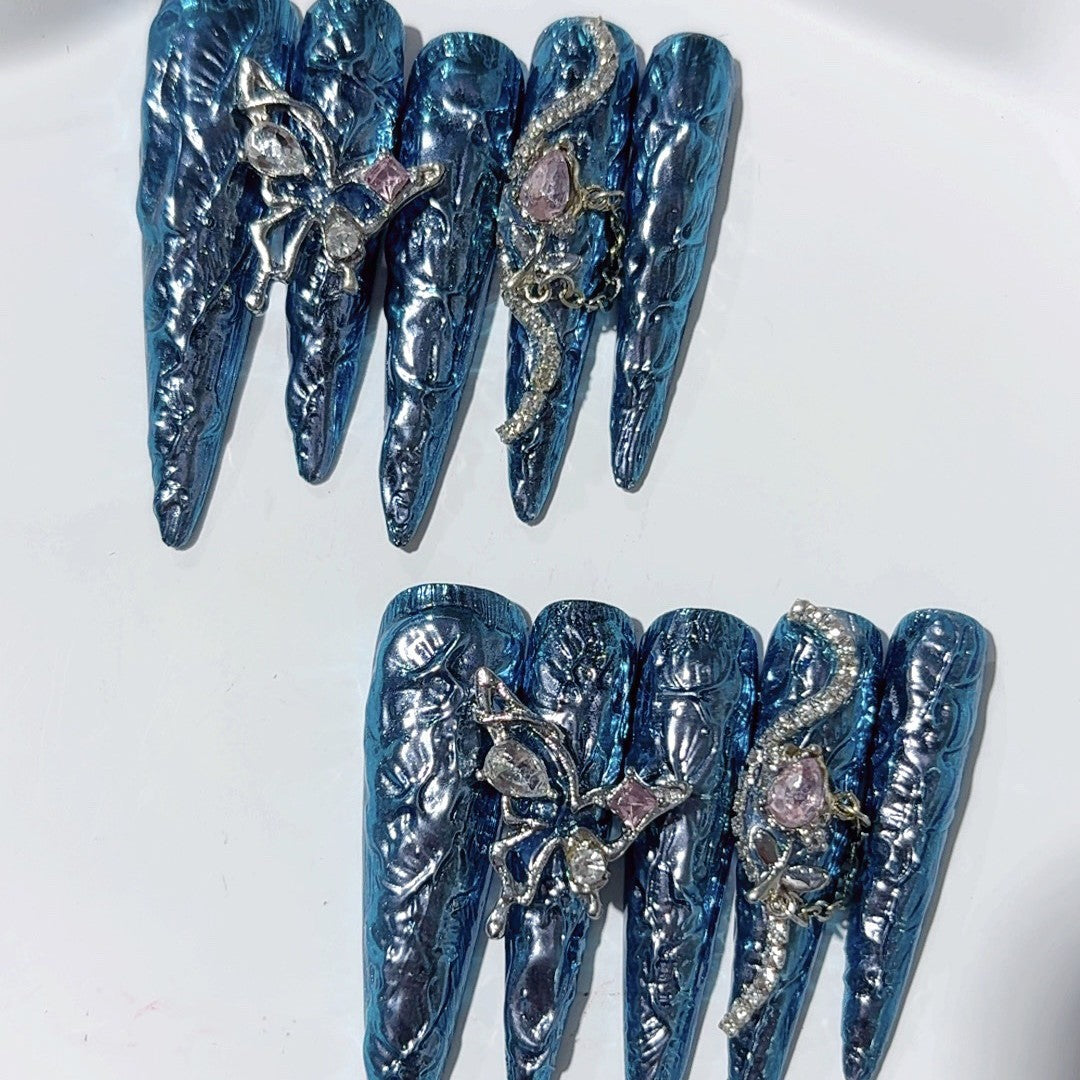 Metallic Blue Fairy Gothic Press On Nail Set