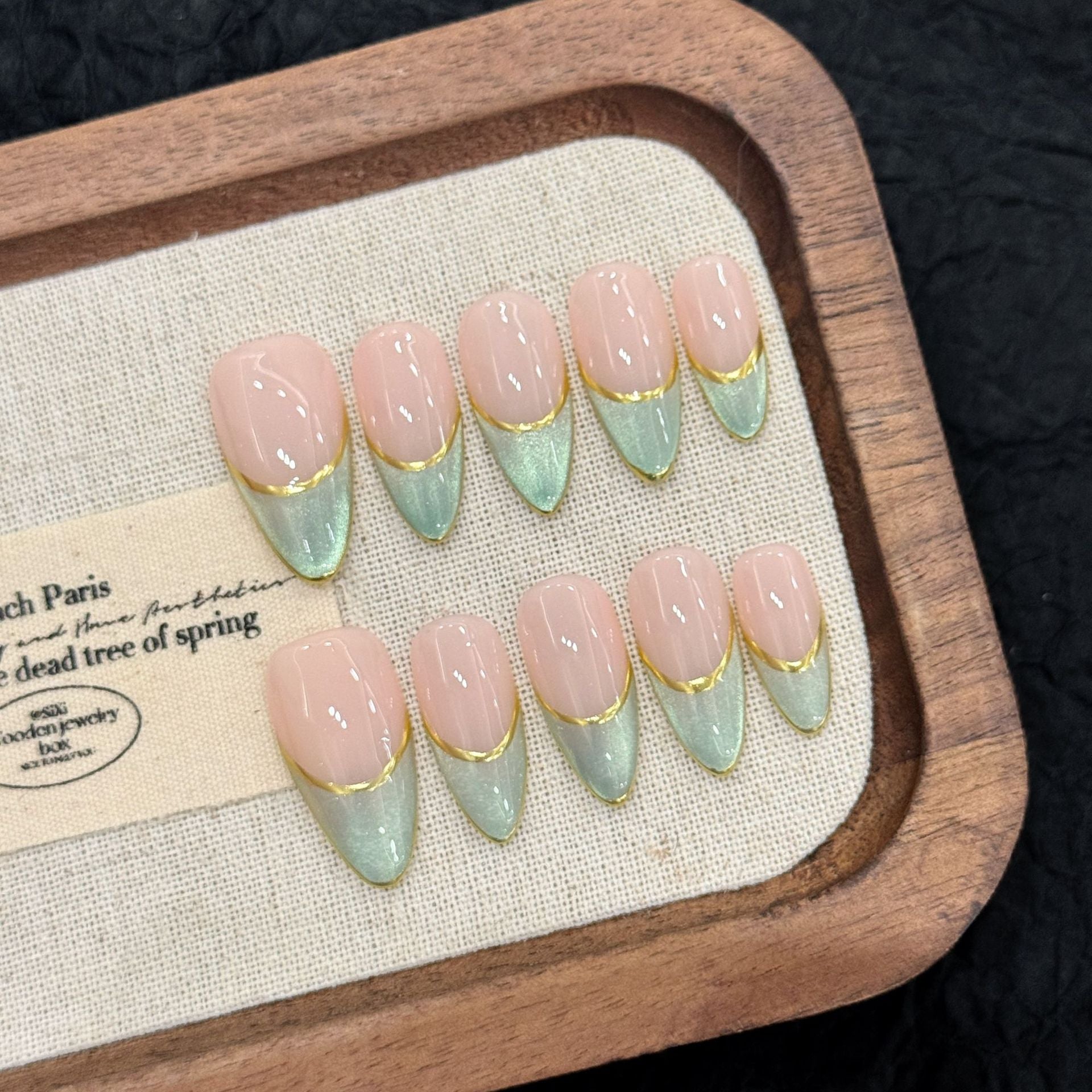 Mint Gold French Gradient Press-On Nails