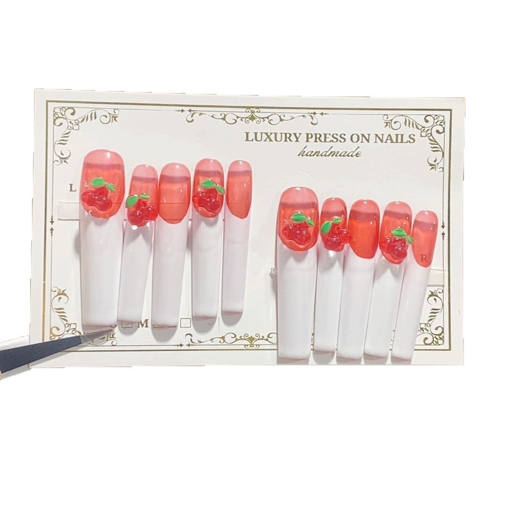 Cherry French White Extra Long Press On Nails