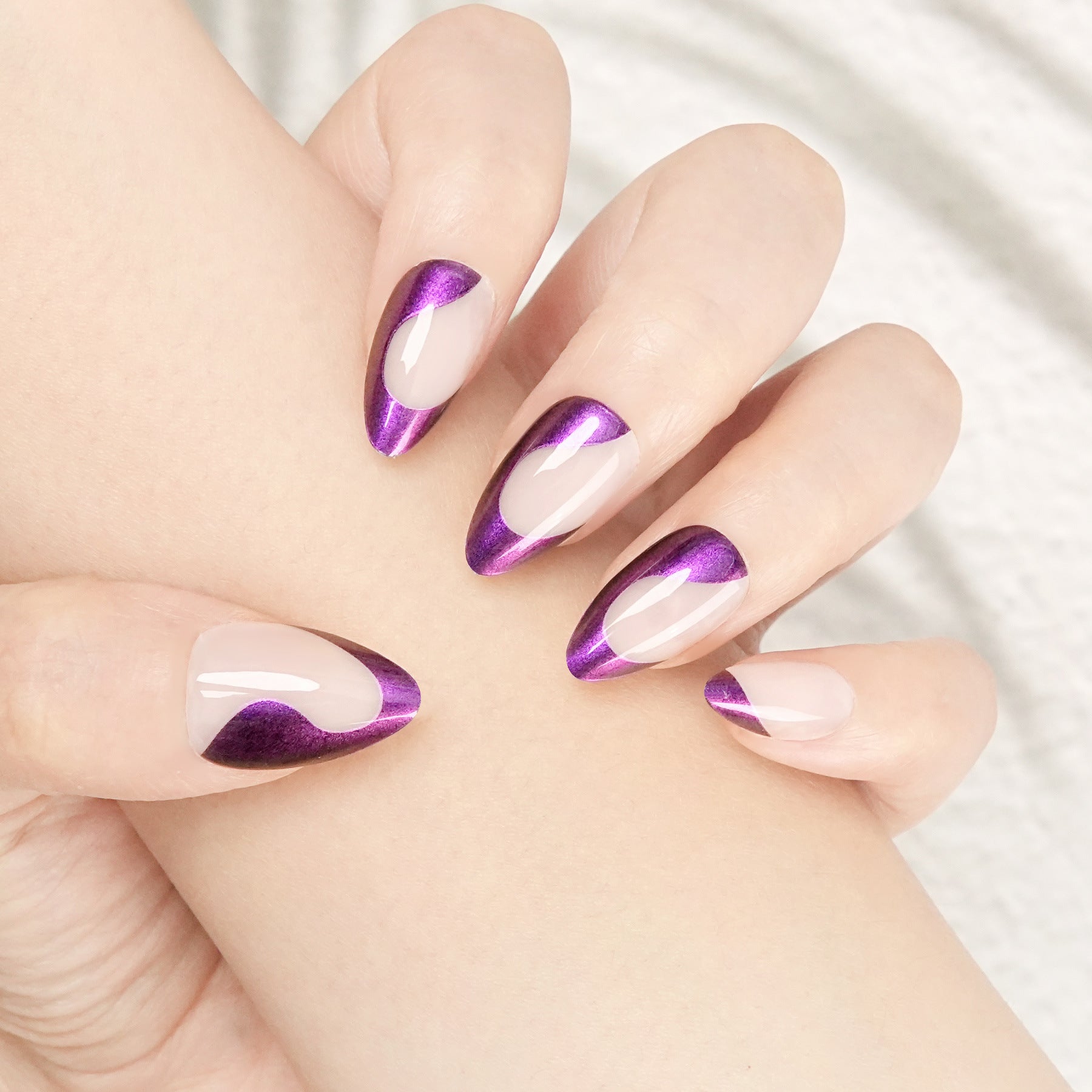 Metallic Purple French Short Almond Nail Set