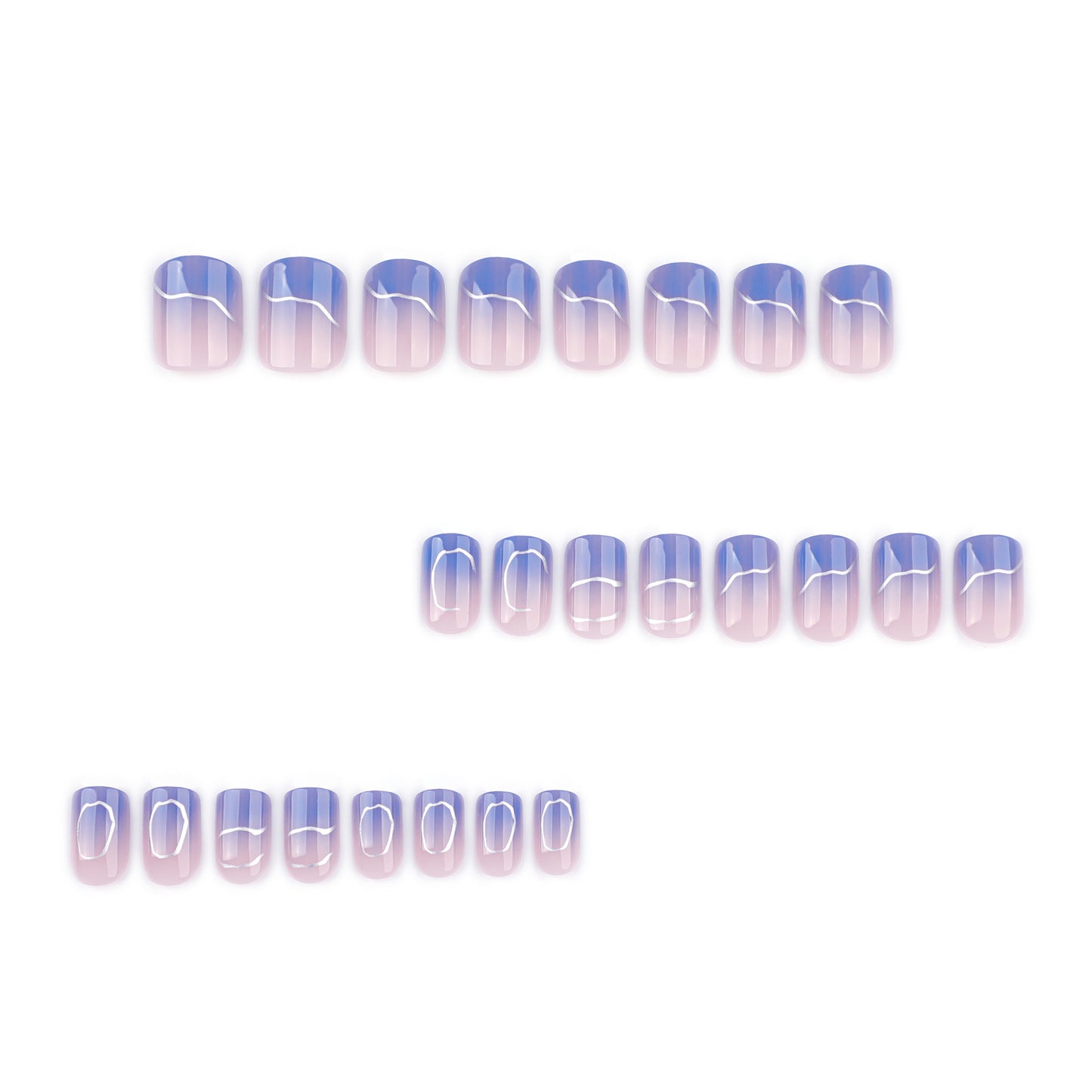 hot-selling short square nail manicure blue gradual change wearing  silver irregular stripe wearing nail｜365nails